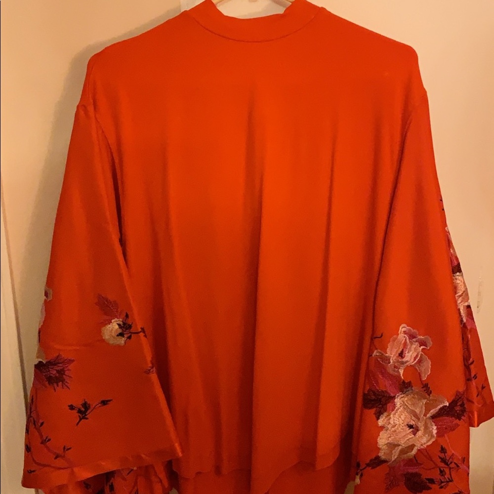 Free people red bell-sleeved mock turtleneck top